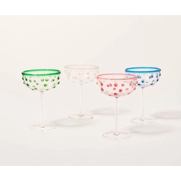 NEW Kate Spade New York X Target Polka Dot Coupe Glasses Acrylic Set of 4 - Picture 3 of 5